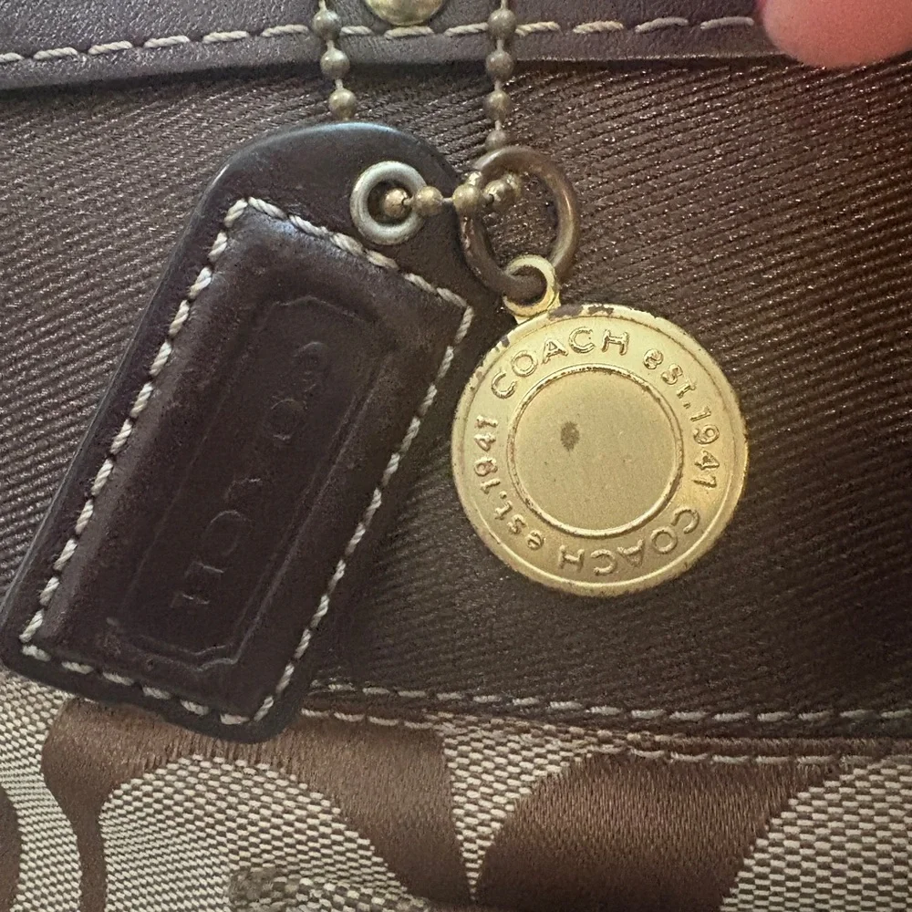 Coach Signature Stripe Tote with Coach Mink Bear Fob, Medallion and Hangtag. - Picture 8 of 17